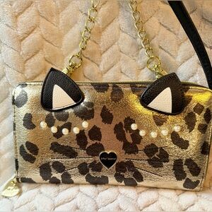 Like New - Betsey Johnson Metallic Leopard Cat Ear Clutch